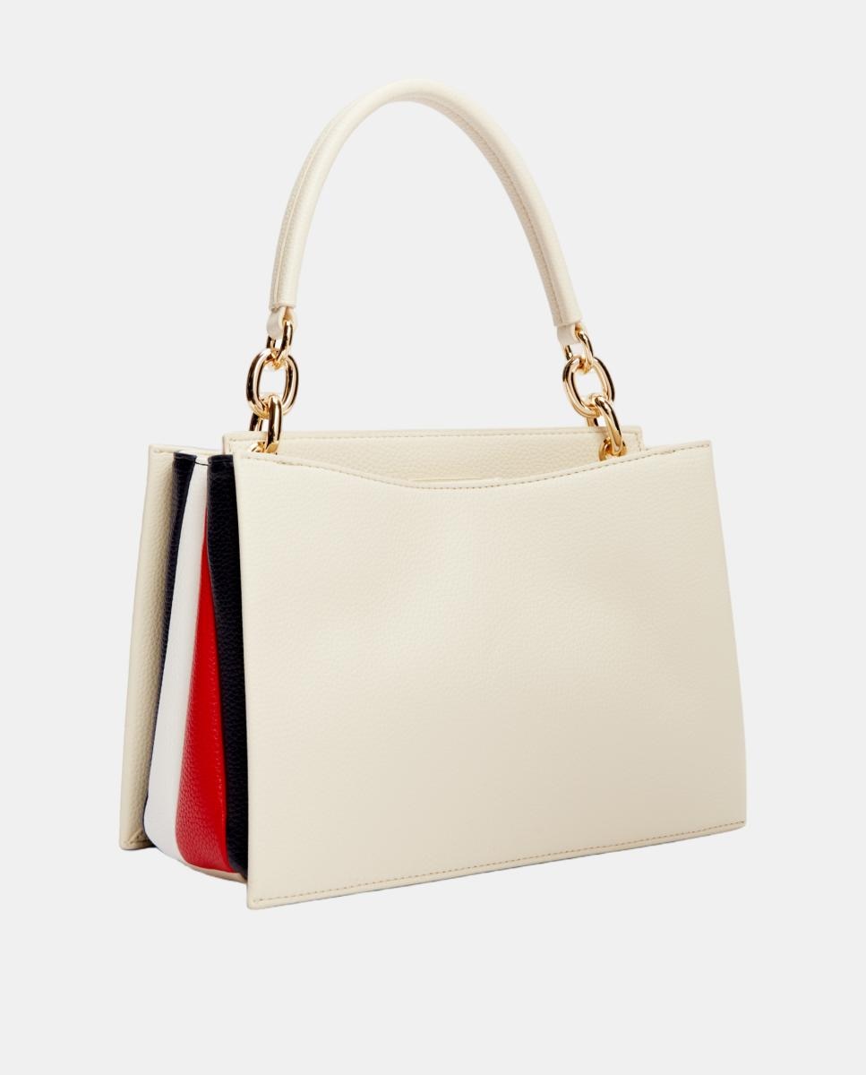 Mala Tipo Satchel Confecionada em Ecopele Creme-2