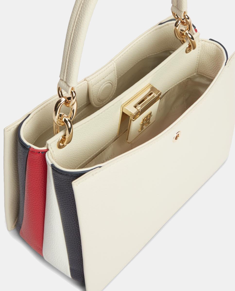 Mala Tipo Satchel Confecionada em Ecopele Creme-3