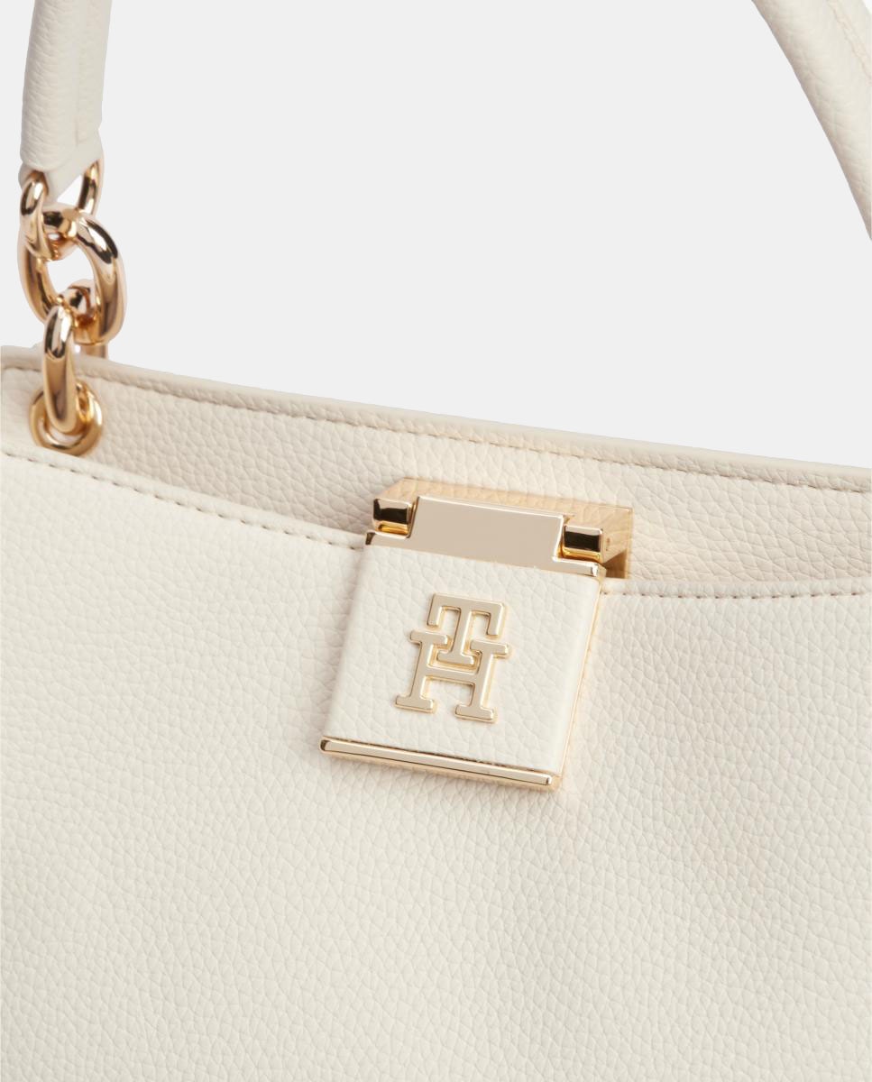 Mala Tipo Satchel Confecionada em Ecopele Creme-4