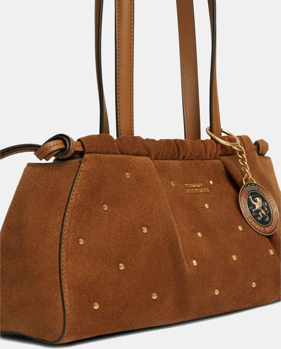 Mala Tipo Shoulder Bag em Camurça com Detalhes em Pele Castanho-4