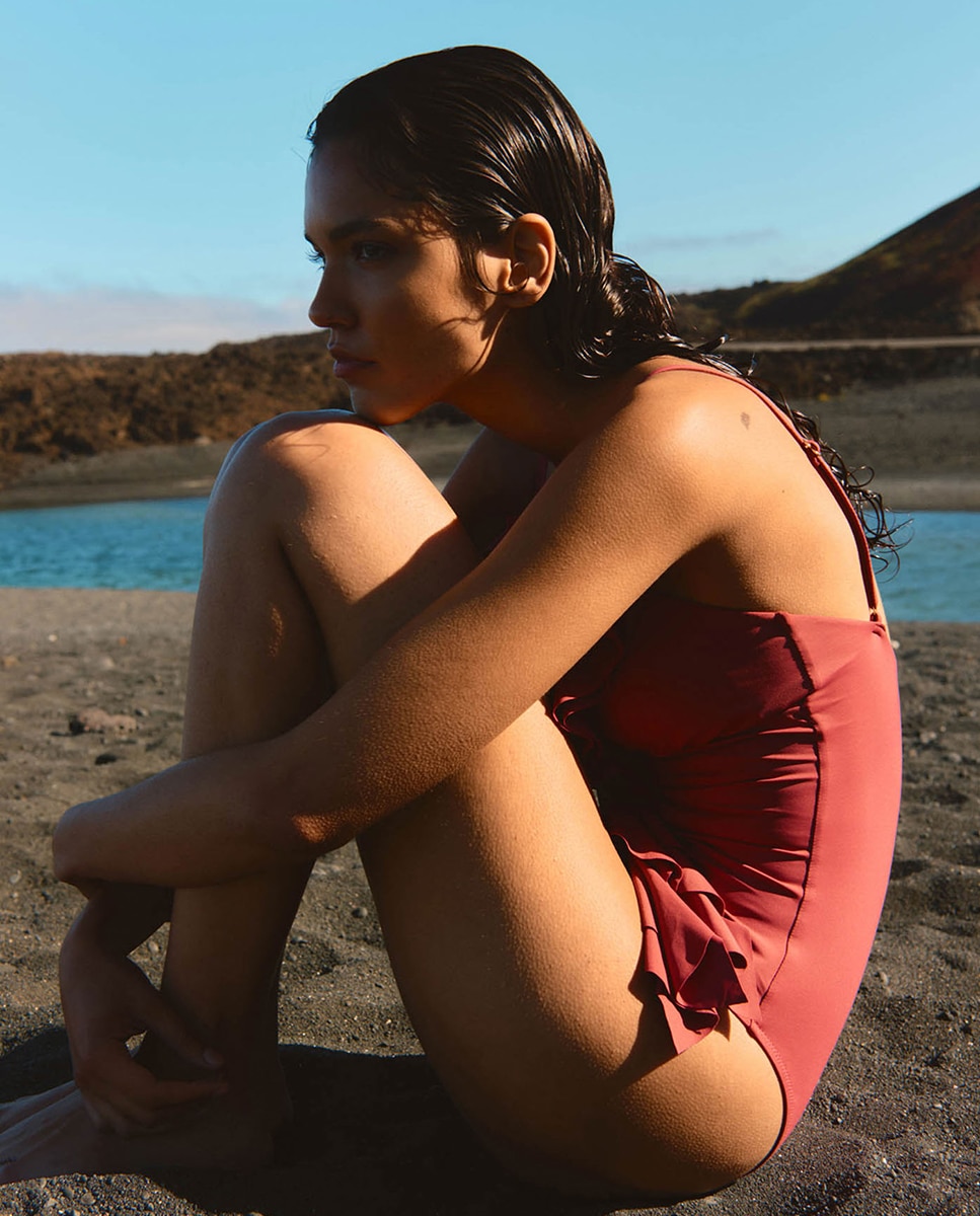 Fato de Banho com Folhos Rosa-escuro-2