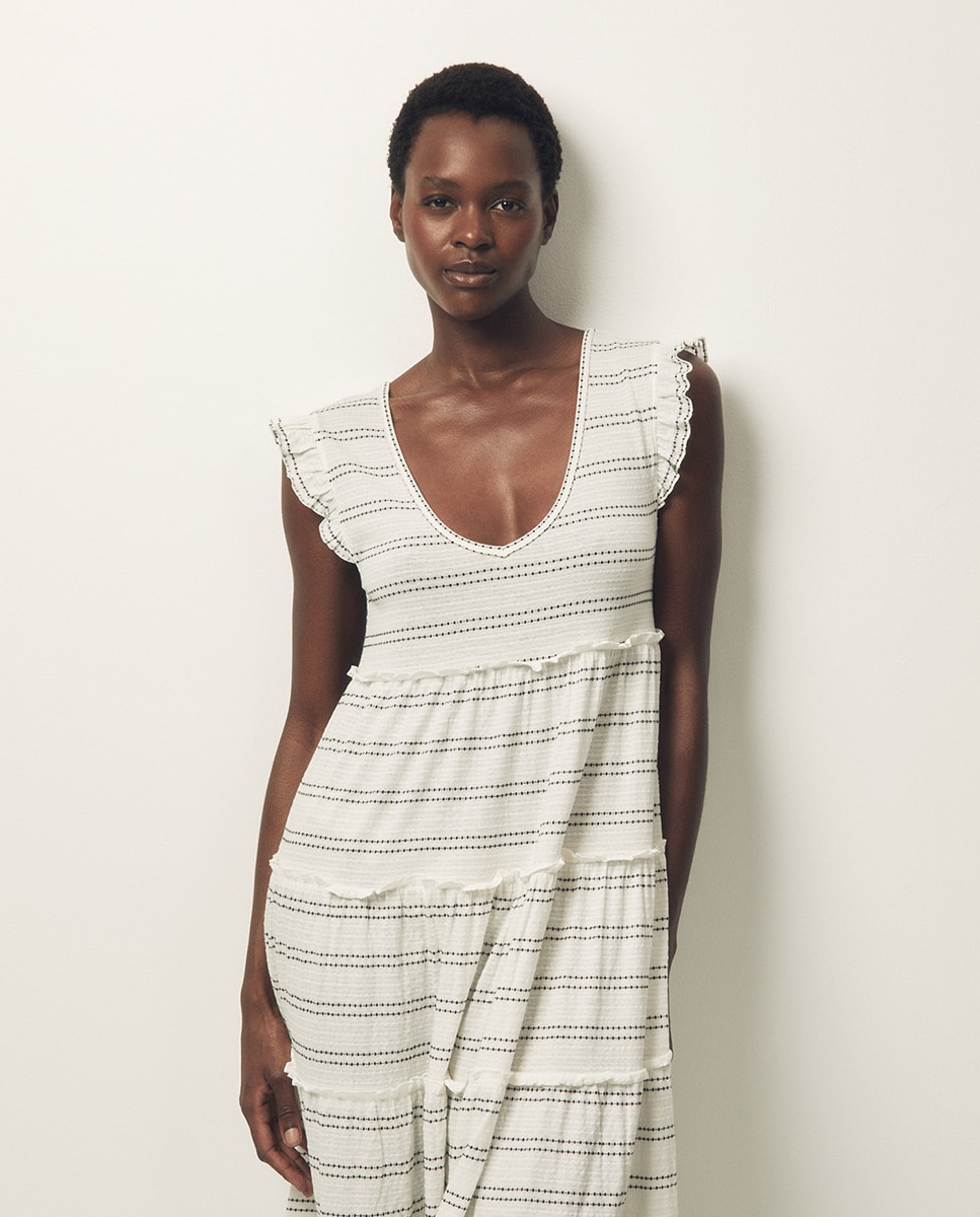 Vestido comprido às riscas Branco-2
