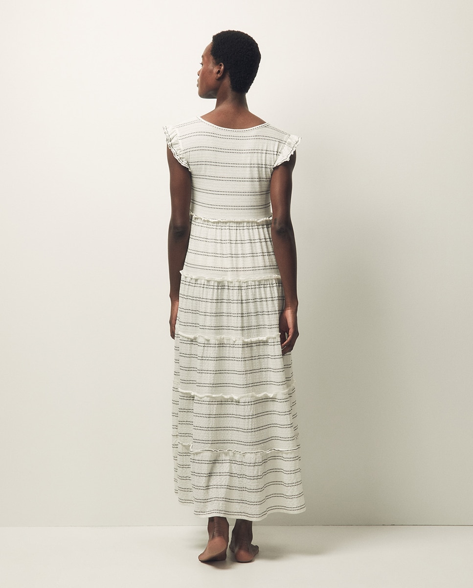 Vestido comprido às riscas Branco-4
