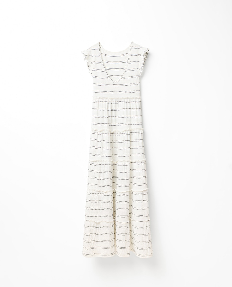 Vestido comprido às riscas Branco-5