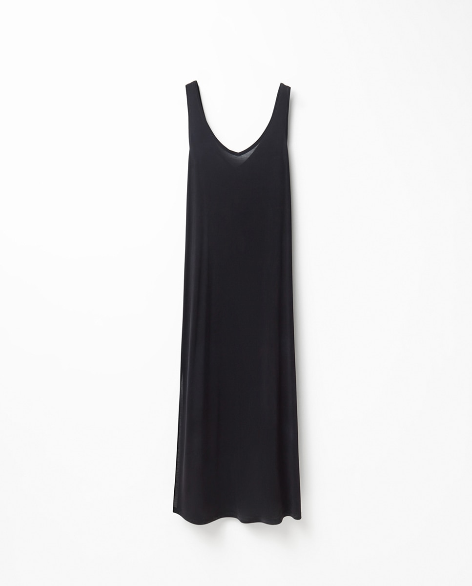 Vestido comprido liso Preto-6