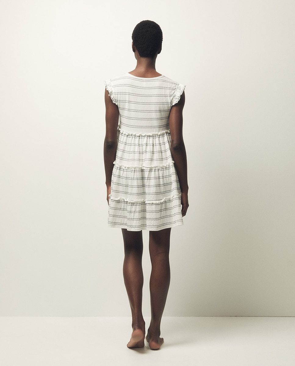 Vestido Curto às Riscas com Textura Marinho-3