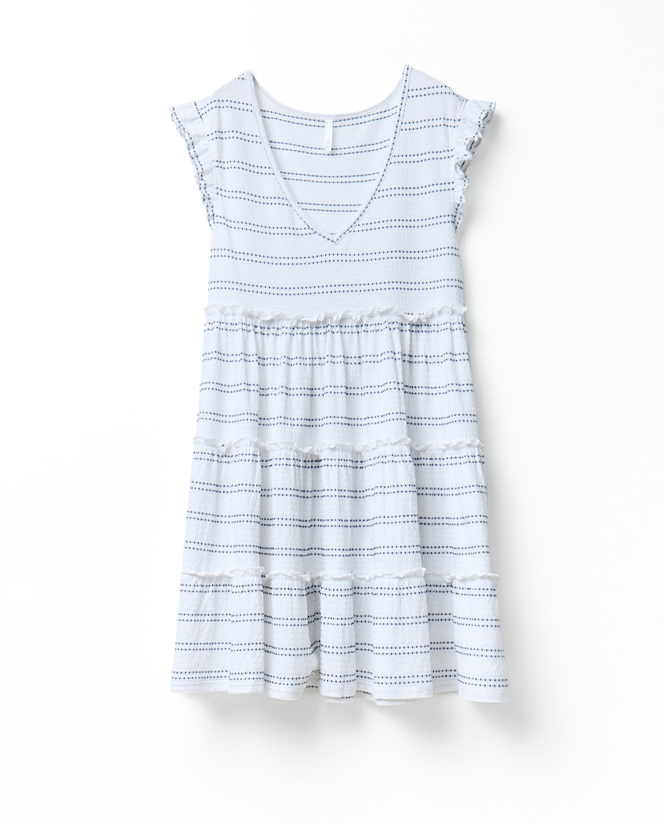 Vestido Curto às Riscas com Textura Marinho-4