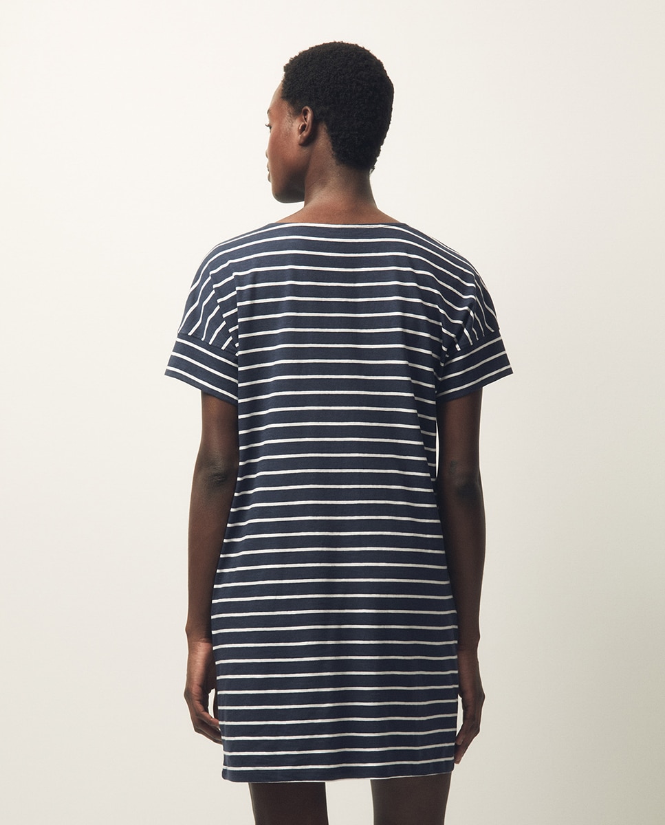 Vestido curto às riscas Marinho-3