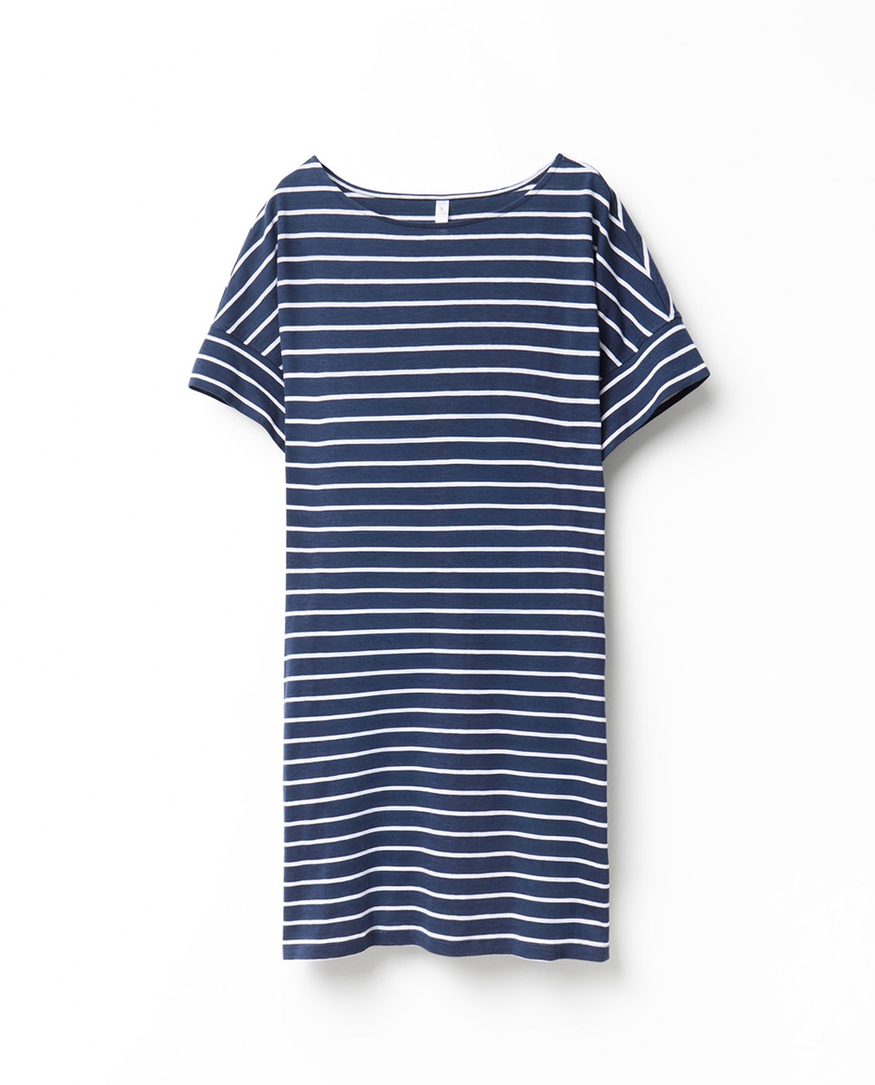 Vestido curto às riscas Marinho-4
