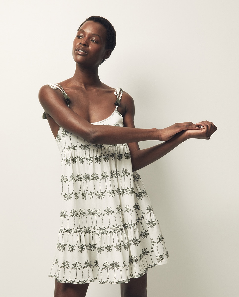 Vestido curto estampado Caqui-2