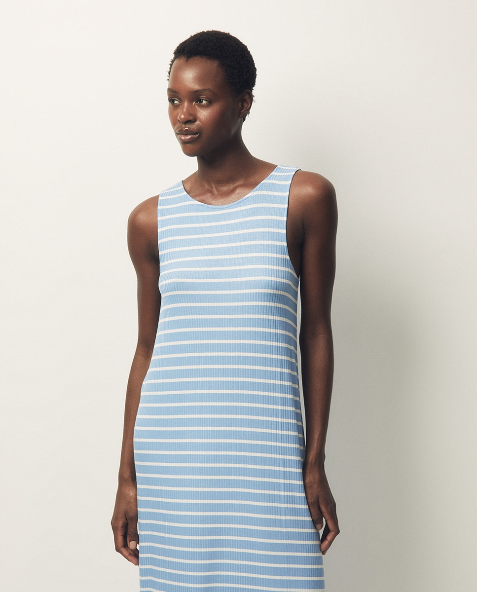 Vestido comprido canelado Azul-2