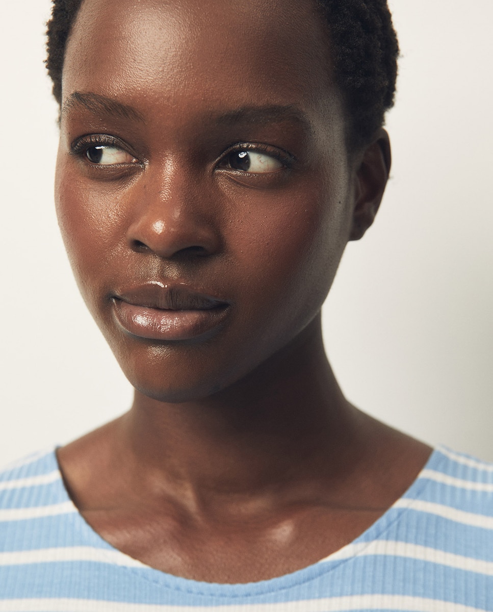 Vestido comprido canelado Azul-3