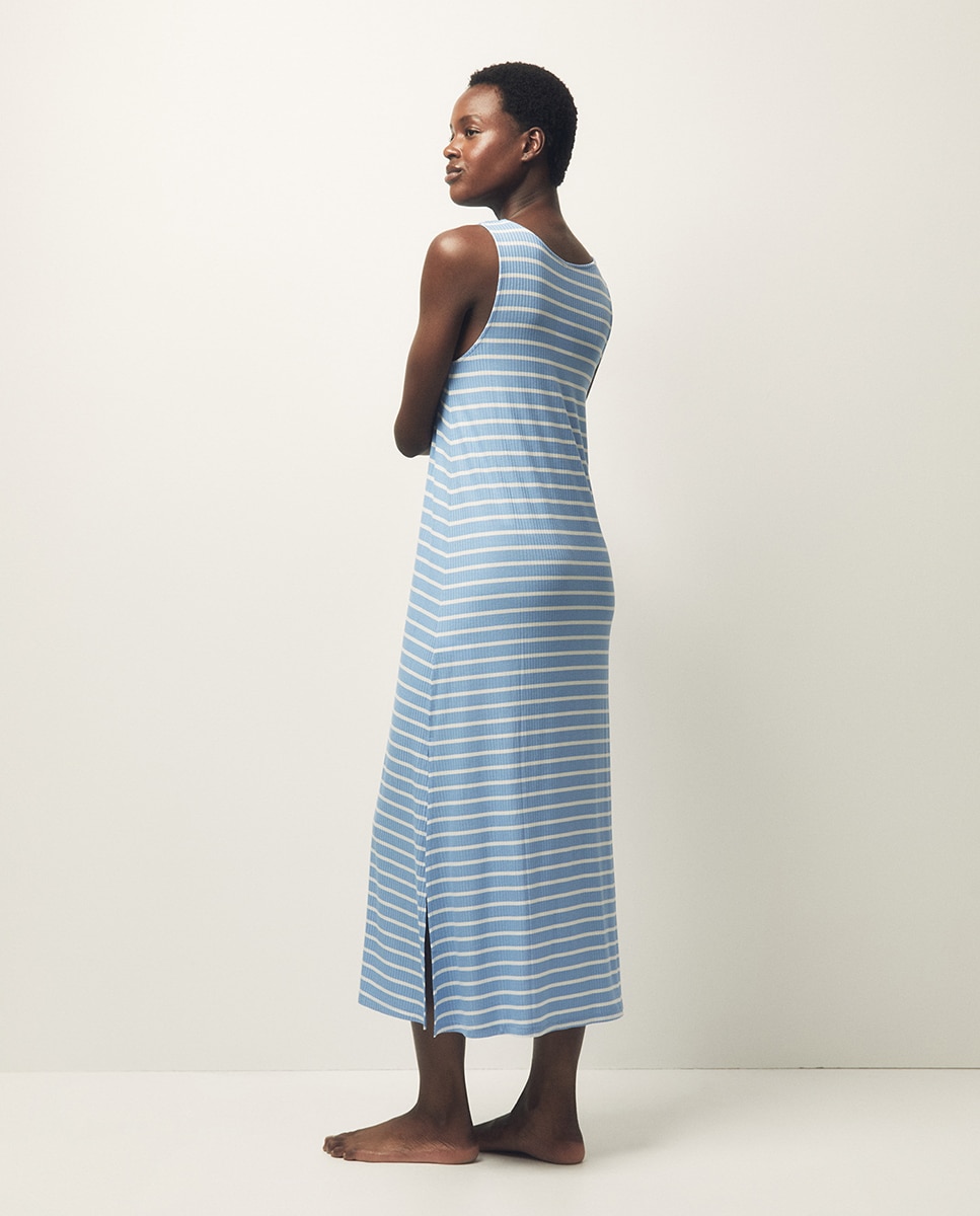 Vestido comprido canelado Azul-4