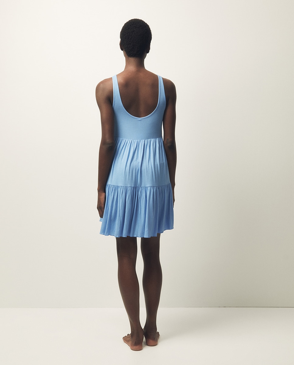 Vestido curto liso Azul-3