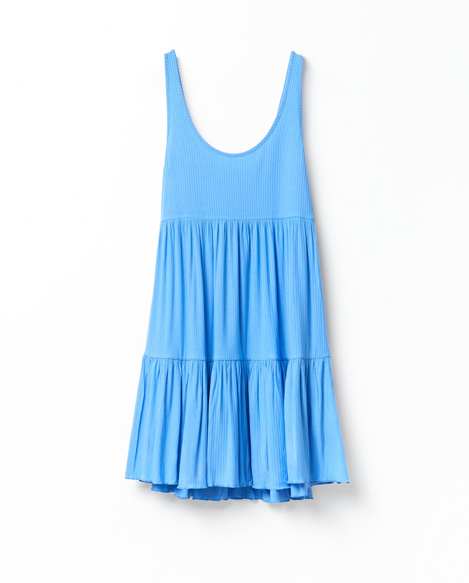 Vestido curto liso Azul-4