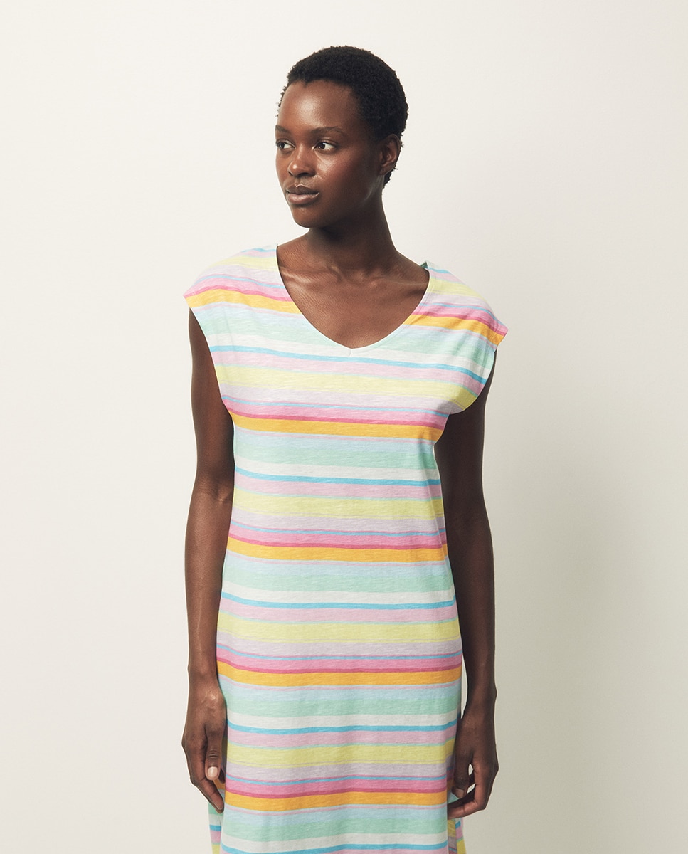 Vestido comprido às riscas Multicolor-2