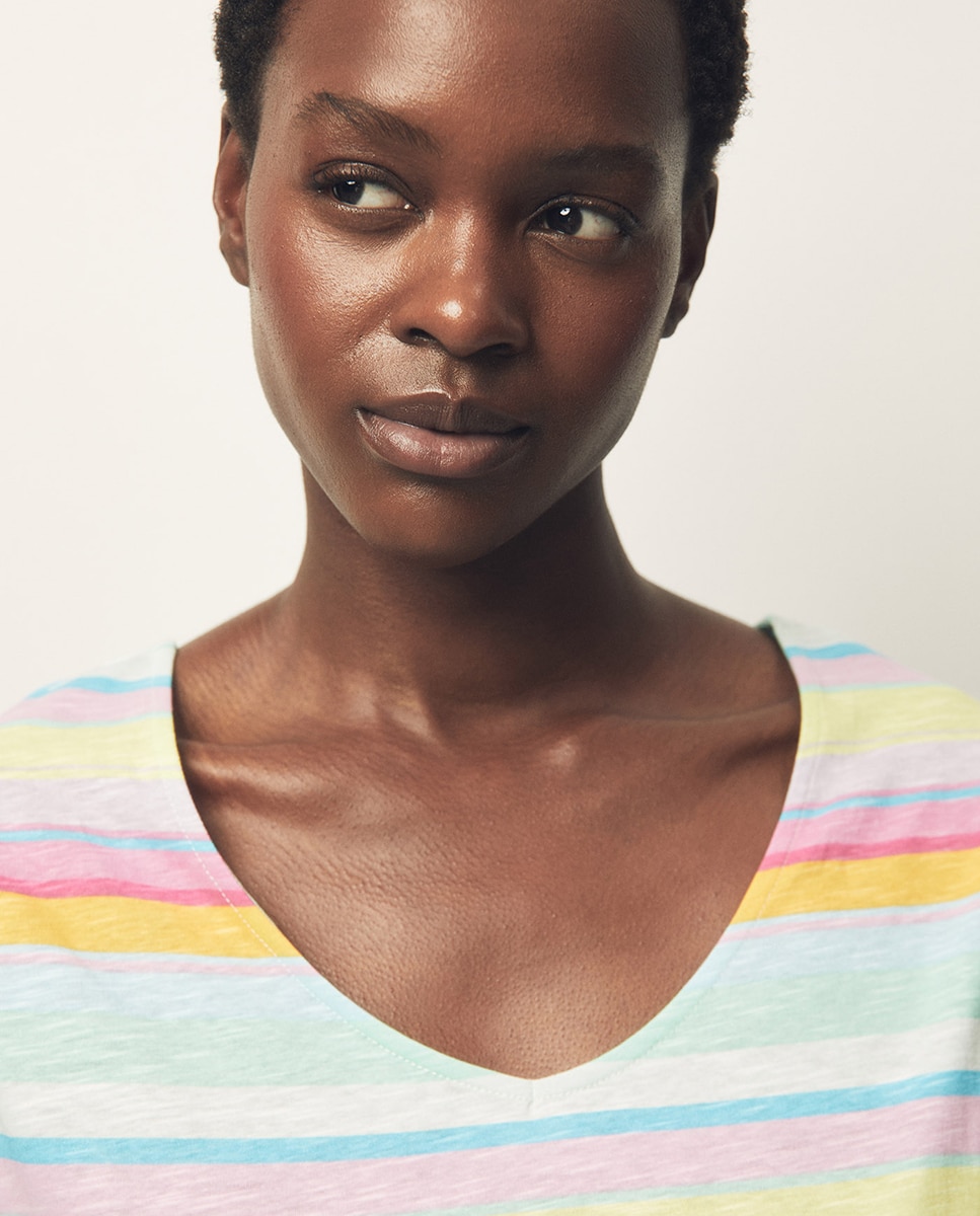 Vestido comprido às riscas Multicolor-3