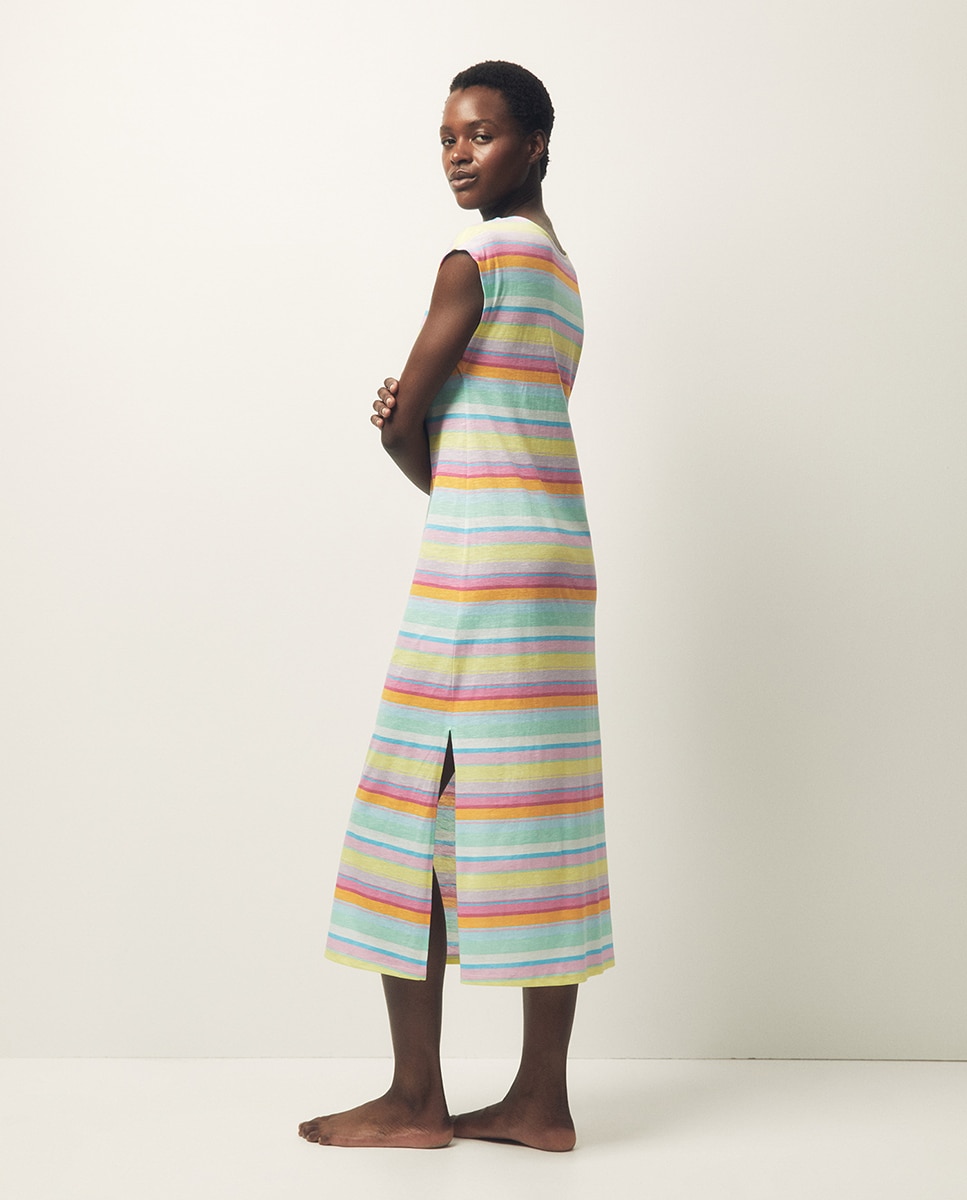 Vestido comprido às riscas Multicolor-4