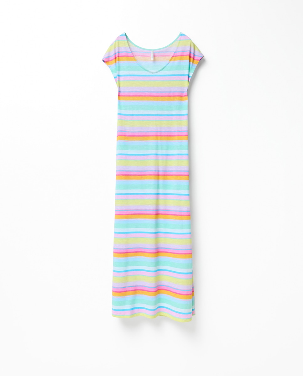 Vestido comprido às riscas Multicolor-5
