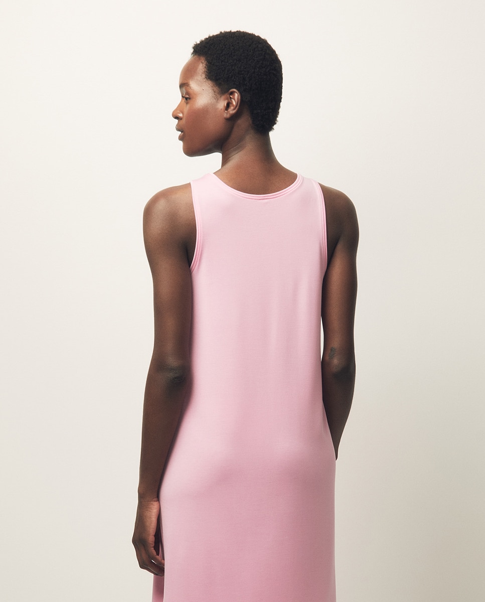 Vestido comprido liso Rosa-3