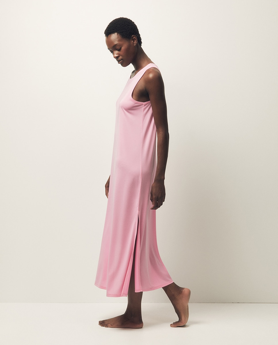 Vestido comprido liso Rosa-4