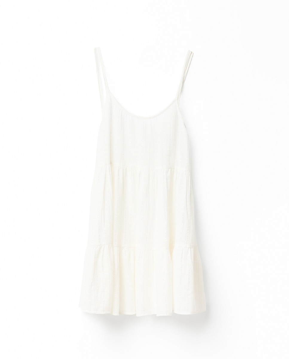 Vestido Curto com Fio Metalizado Branco-5
