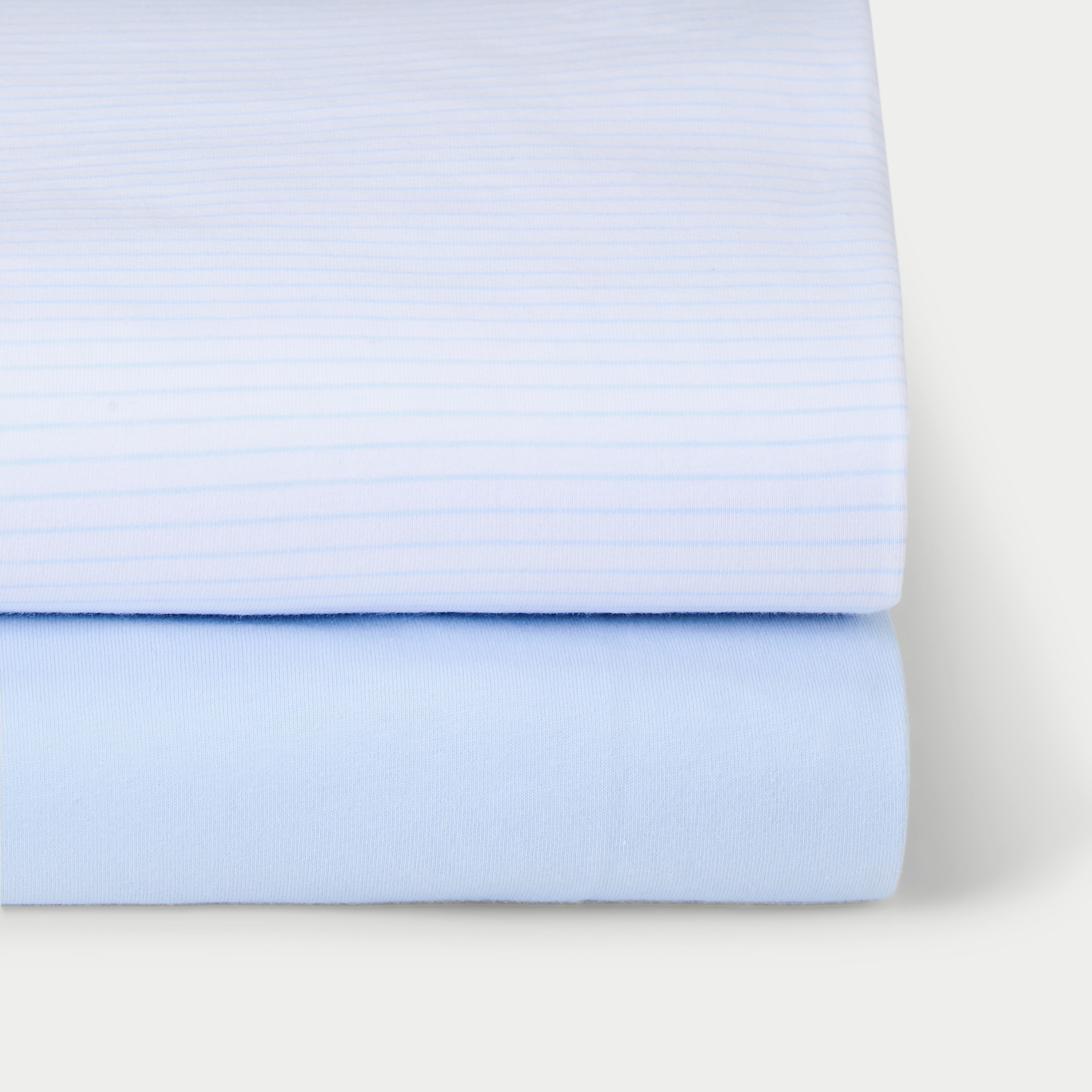 Conjunto de Lençóis de Baixo Ajustáveis em Jersey às Riscas - Pack de 2 (Disponível em Várias Medidas) Azul-claro-1