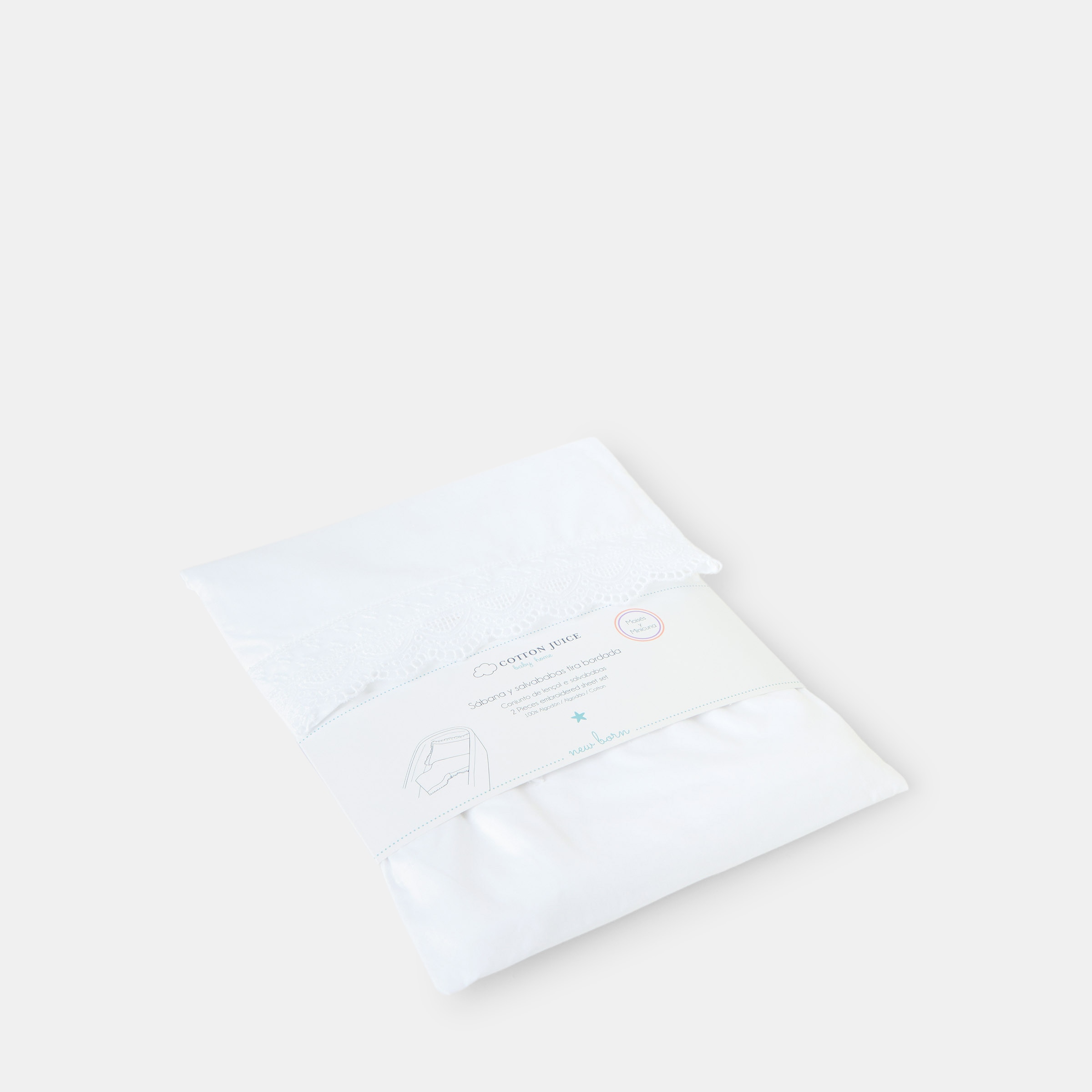 Juego de sábanas Cotton Juice Baby Home Newborn 2 piezas tira bordada Blanco Blanco-4