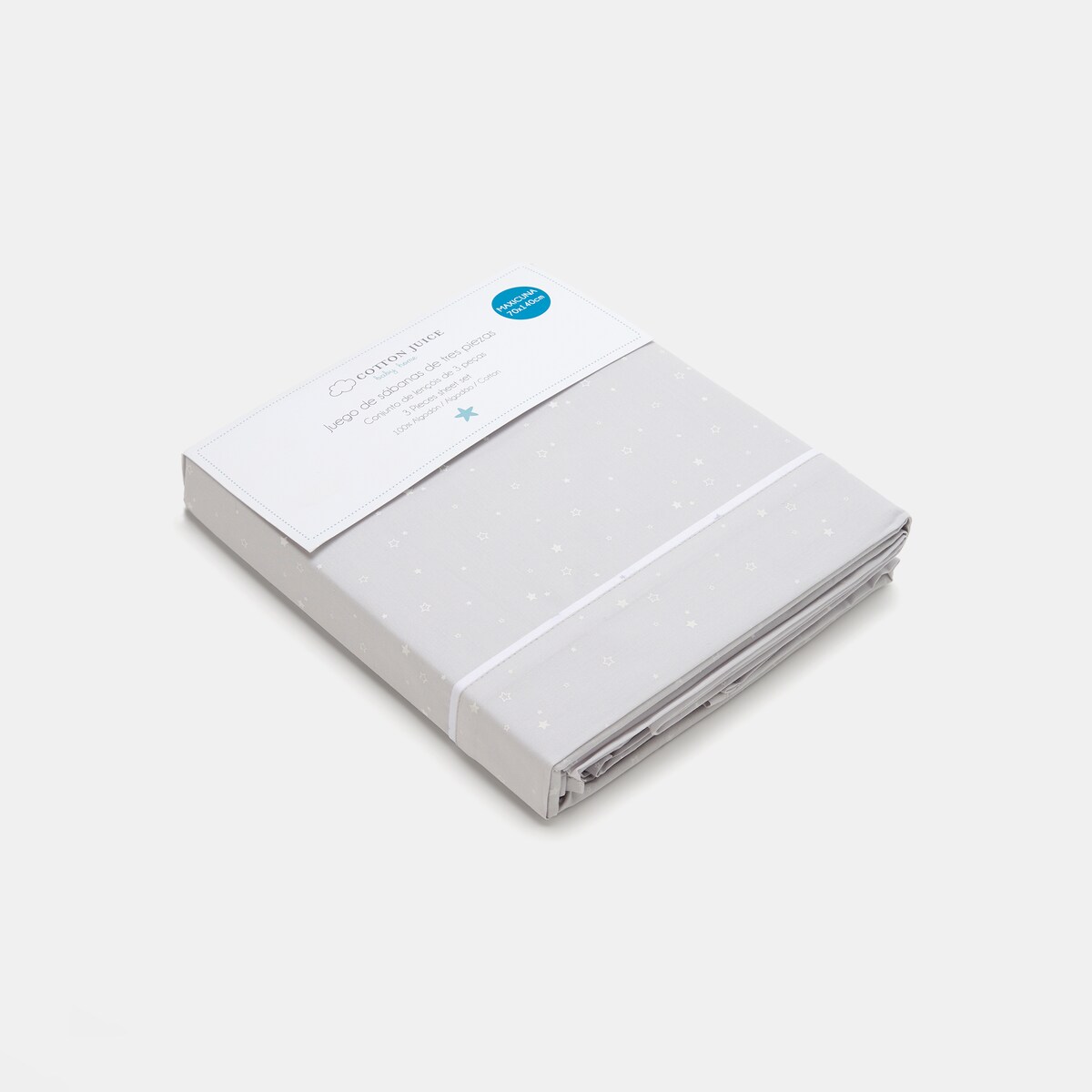 Conjunto de Lençóis Básicos com Bordado de Estrelas e Fundo Colorido - 3 Peças (Disponível em Várias Medidas) Cinzento-claro-3