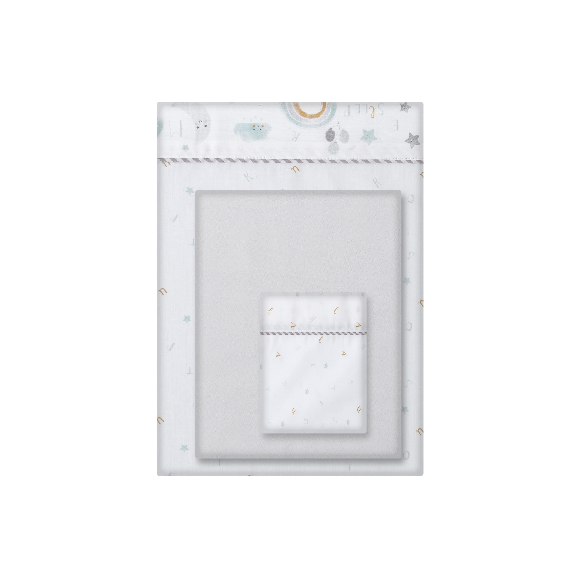 Cotton Juice Baby Home - Juego de sábanas Cotton Juice Baby Home Abecedario 3 piezas gris (disponible en varias medidas).