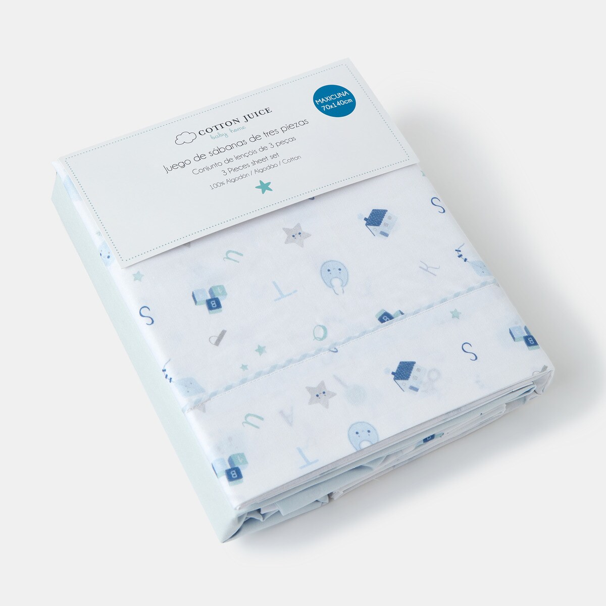 Conjunto de Lençóis Abecedário - 3 Peças (Disponível em Várias Medidas) - Azul Celeste-3