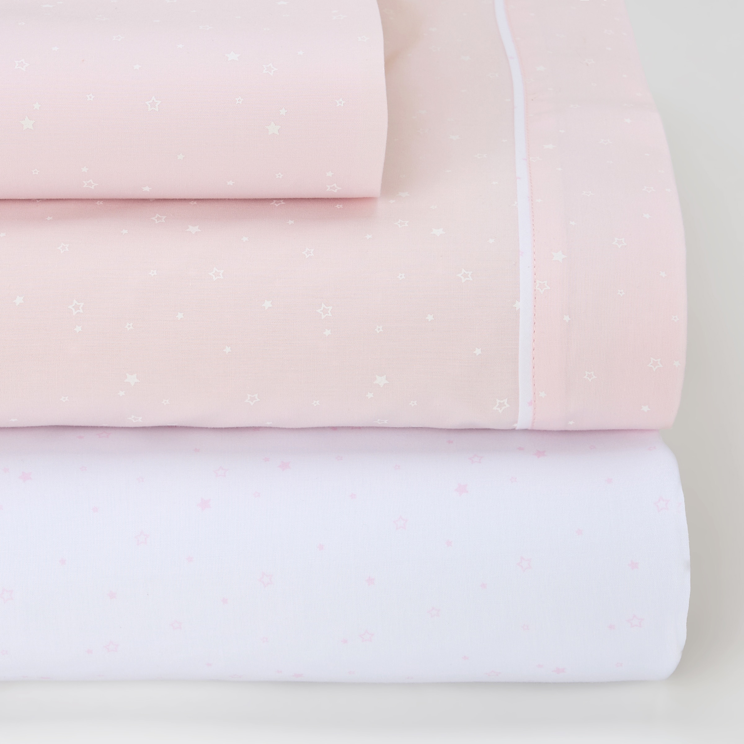 Juego de Sábanas Cotton Juice Baby Home Básico 3 piezas estrellas fondo color (disponible en varias tallas) - Rosa Rosa-1