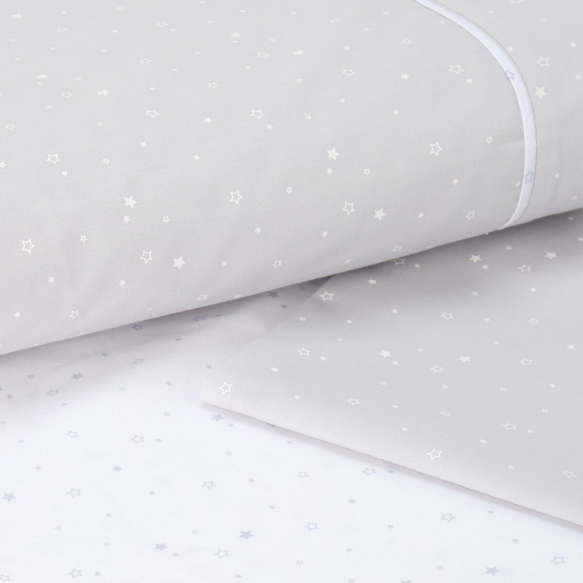 Conjunto de Lençóis Básicos com Bordado de Estrelas e Fundo Colorido - 3 Peças (Disponível em Várias Medidas) Cinzento-2