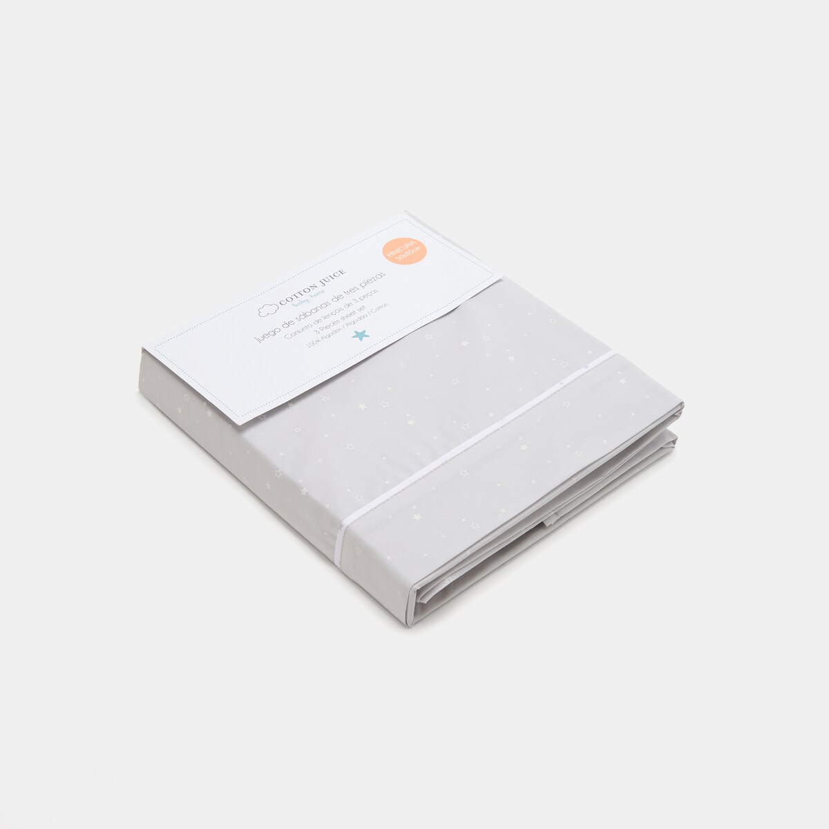 Conjunto de Lençóis Básicos com Bordado de Estrelas e Fundo Colorido - 3 Peças (Disponível em Várias Medidas) Cinzento-3