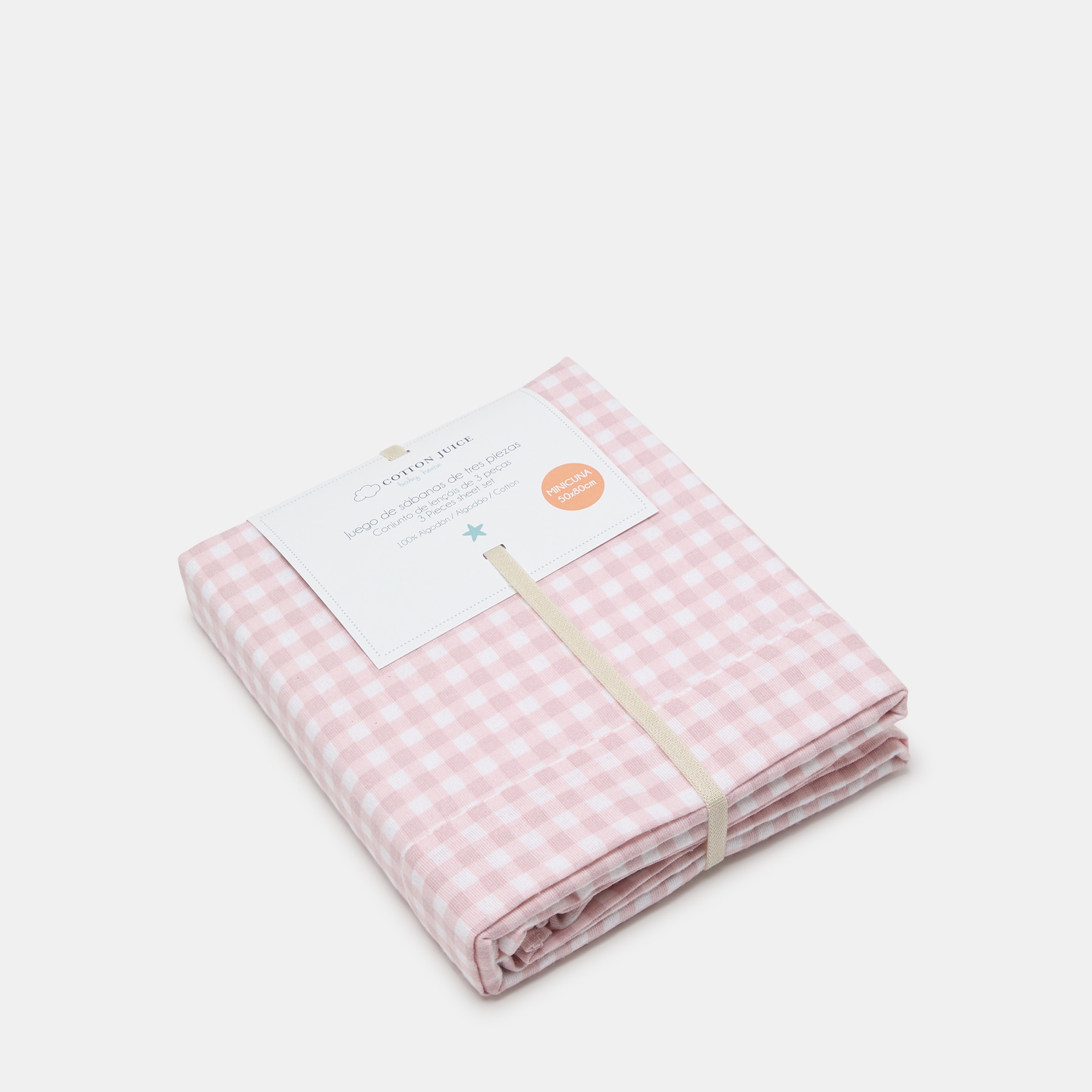 Juego de sábanas Cotton Juice Baby Home Amore franela 3 piezas estampada Vichy (disponible en varias medidas) - Rosa Rosa-3