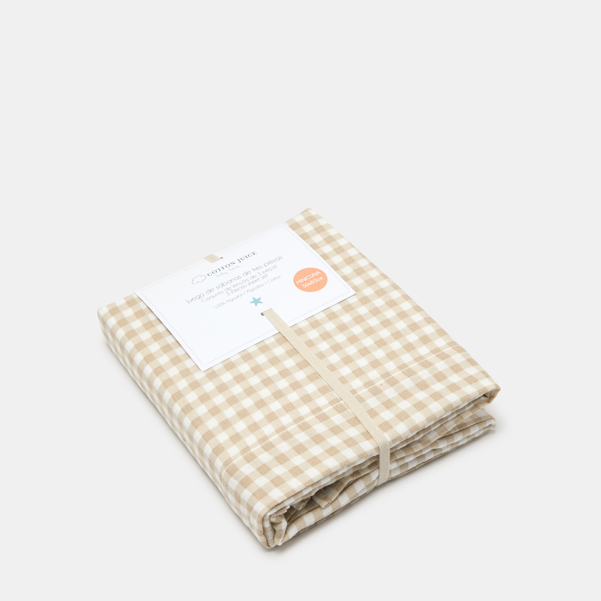 Juego de sábanas Cotton Juice Baby Home Amore franela 3 piezas estampada Vichy (disponible en varias medidas) - Natural Natural-3