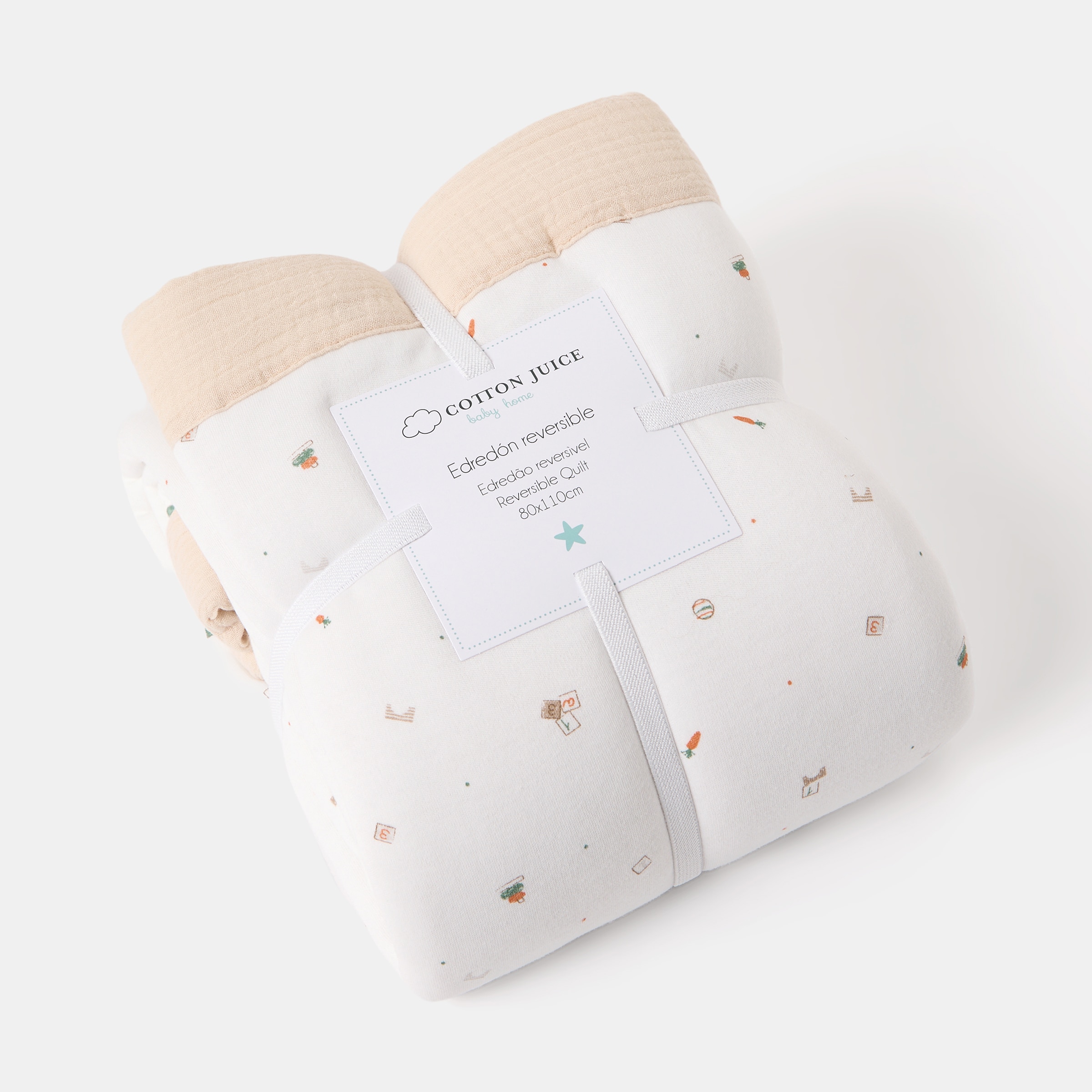 Edredão com Enchimento Cotton Juice Baby Home Coleção Sésamo 80*110 cm Estampado Brinquedos Natural-3