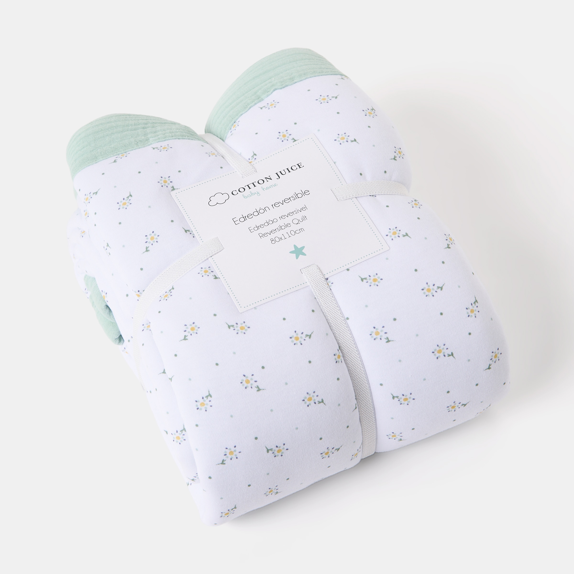 Edredão com Enchimento Cotton Juice Baby Home Coleção Sésamo 80*110 cm Estampado Flores Verde Mint-3