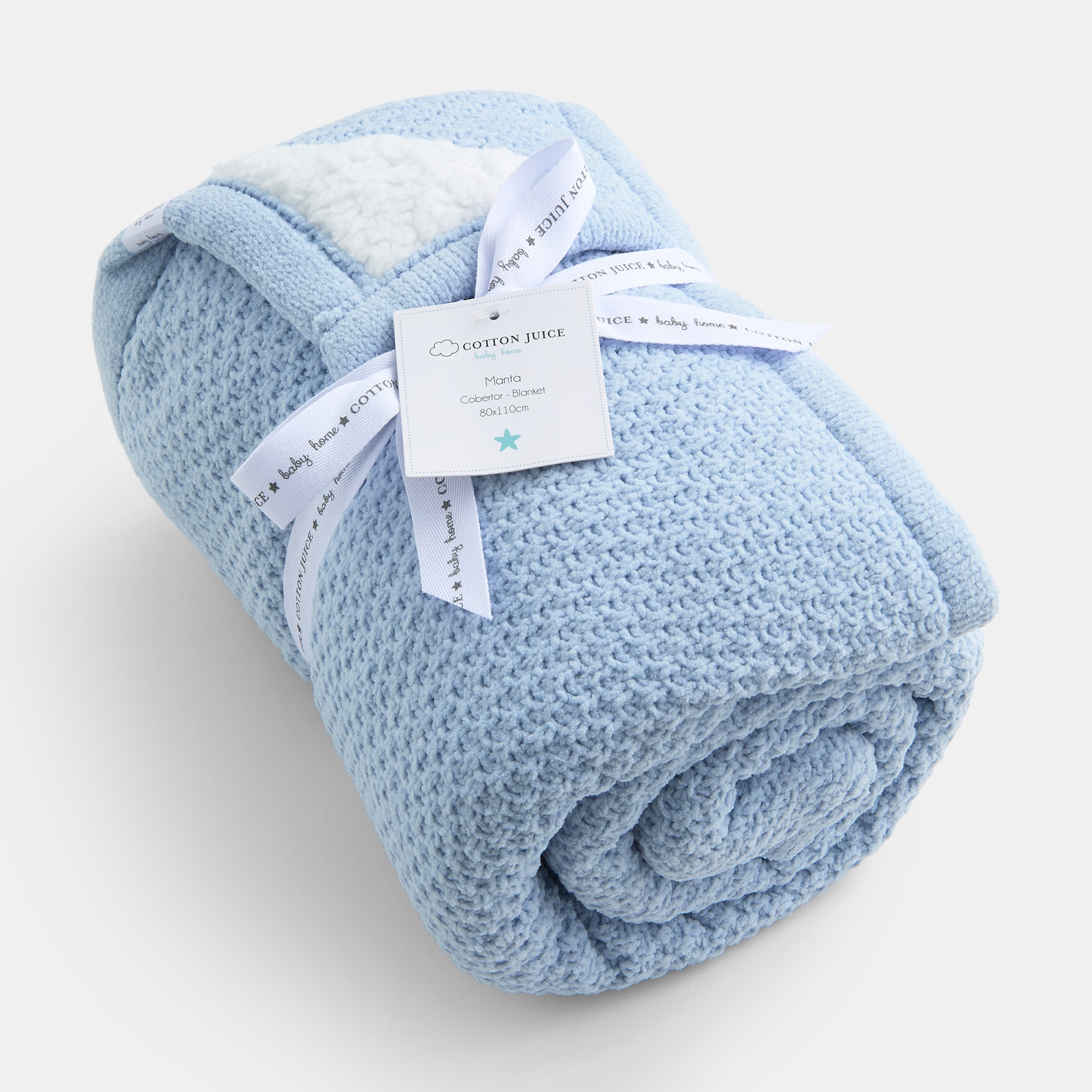 Manta Cotton Juice Baby Home Doble capa 80*110cm Chenilla+Borreguito - Azul claro Azul claro-3