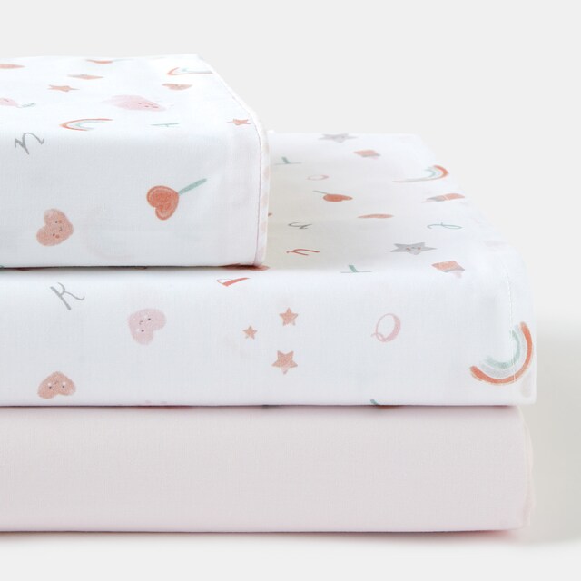 Juego de sábanas Cotton Juice Baby Home Abecedario 3 piezas rosa (disponible en varias medidas)