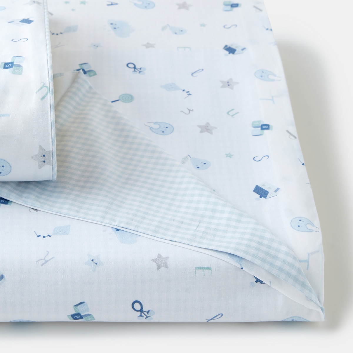 Funda nórdica reversible Cotton Juice Baby Home Abecedario azúl (disponible en varias medidas) Celeste Celeste-1