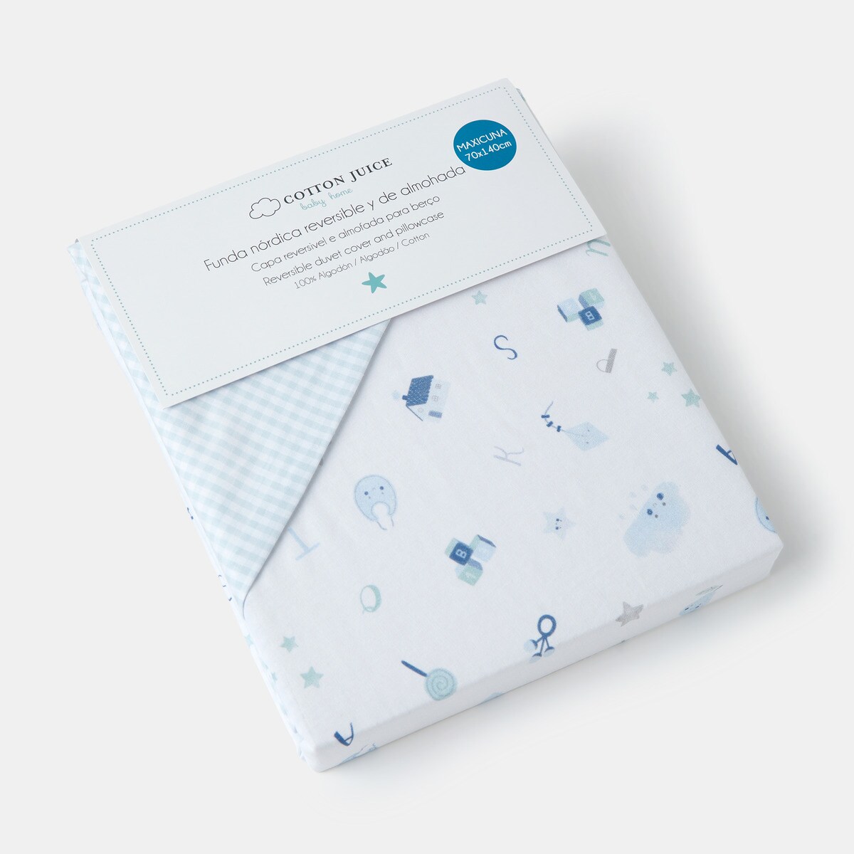Funda nórdica reversible Cotton Juice Baby Home Abecedario azúl (disponible en varias medidas) Celeste Celeste-3