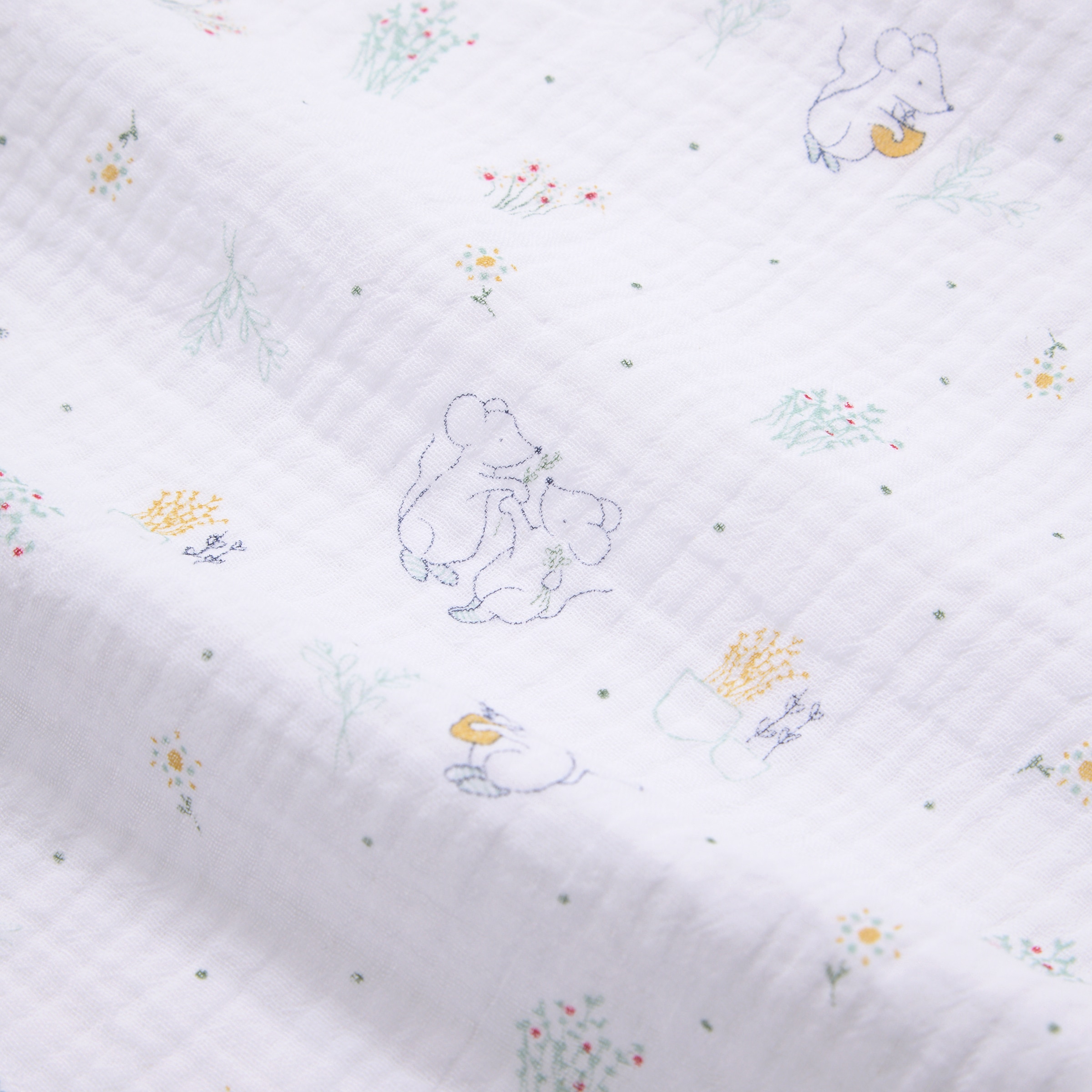 Manta de musselina Cotton Juice Baby Home, coleção Sésamo, estampado de ratinhos jardineiros Verde Mint-3