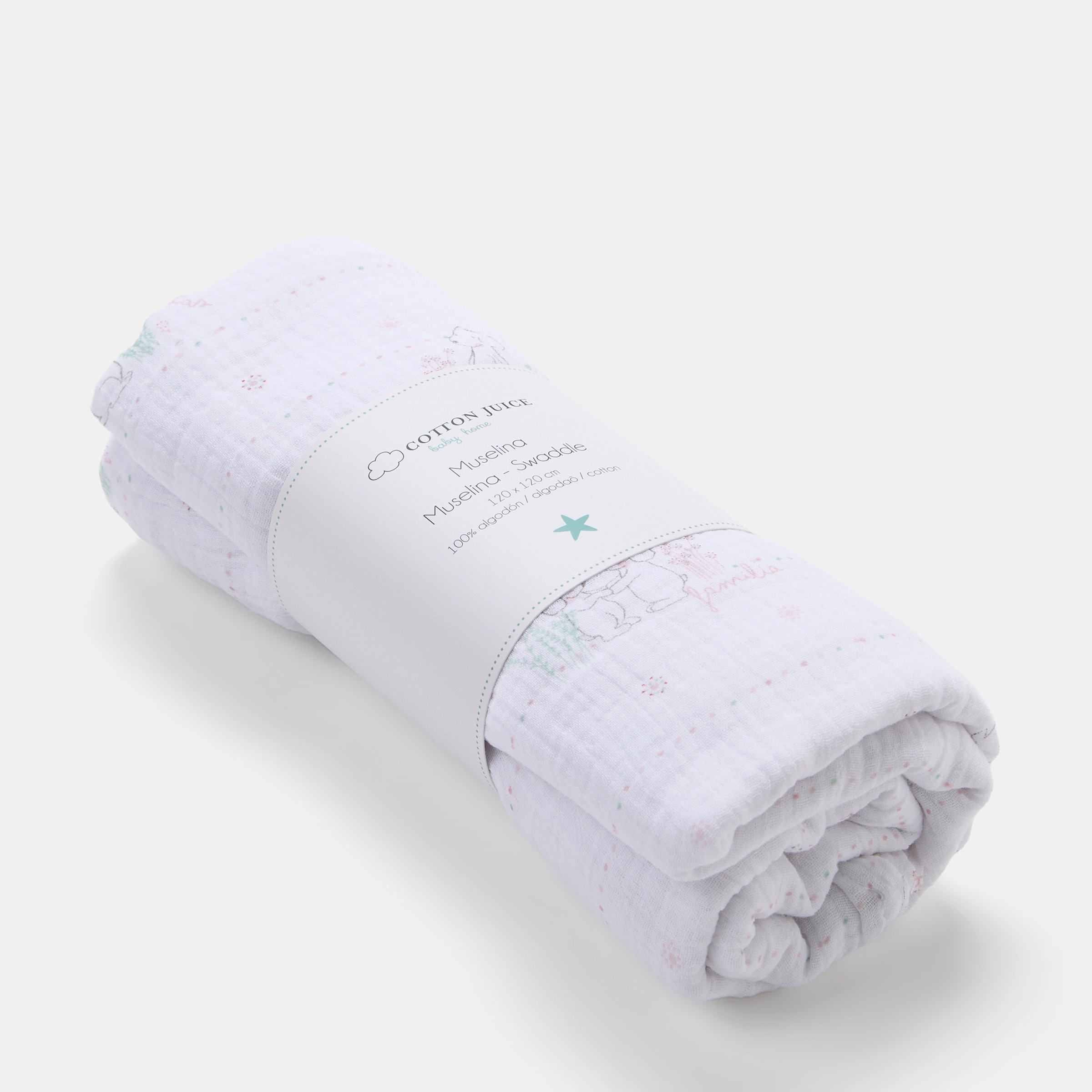 Manta de musselina Cotton Juice Baby Home, coleção Sésamo, estampado familia de cãezinhas Rosa antigo-4