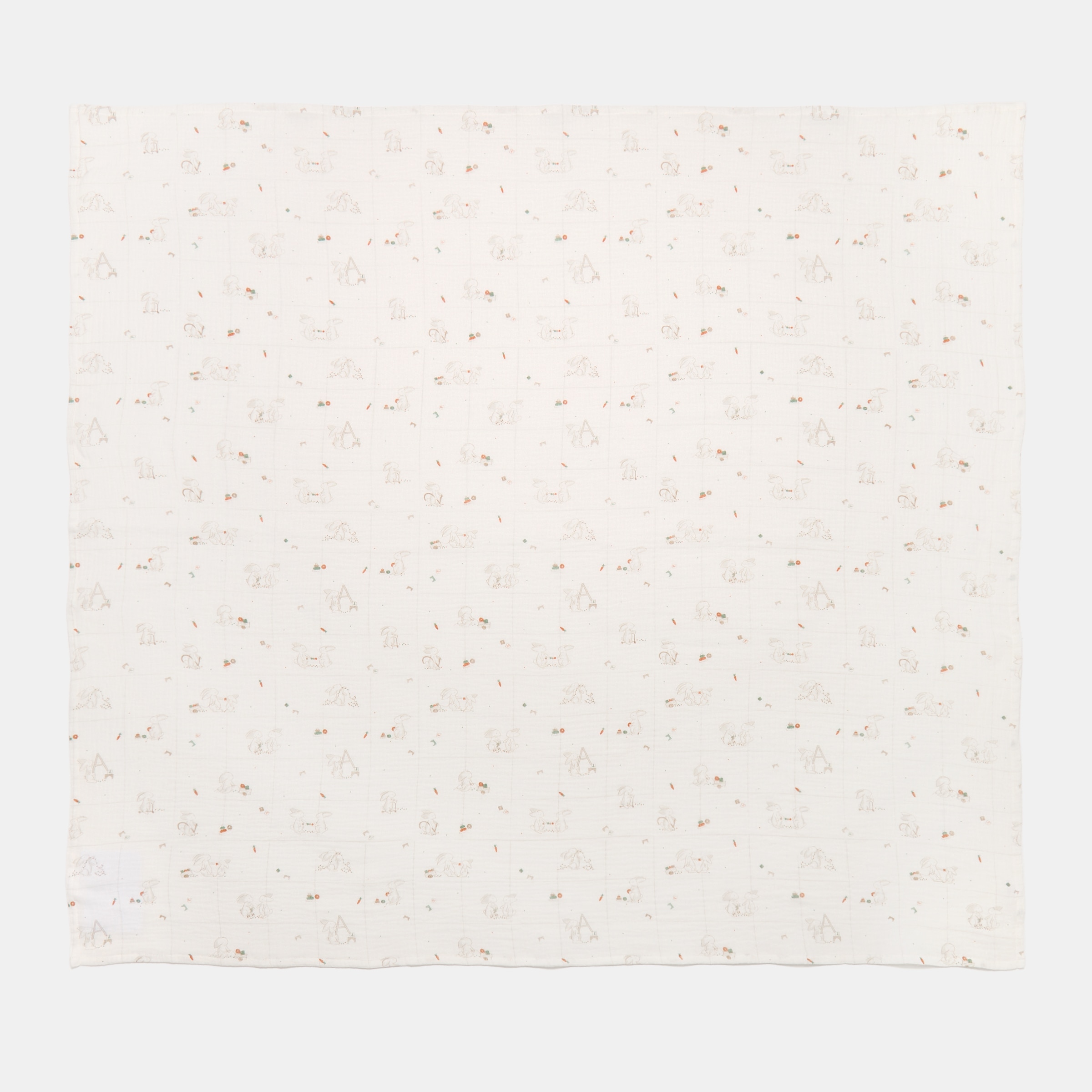 Manta de musselina Cotton Juice Baby Home, coleção Sésamo, estampado coelhinhos Natural-2