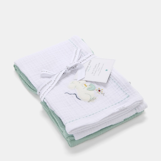 Imagen 1 de Muselinas Cotton Juice Baby Home colección Sésamo pack 2, bordado ratoncito jardinero Verde Mint