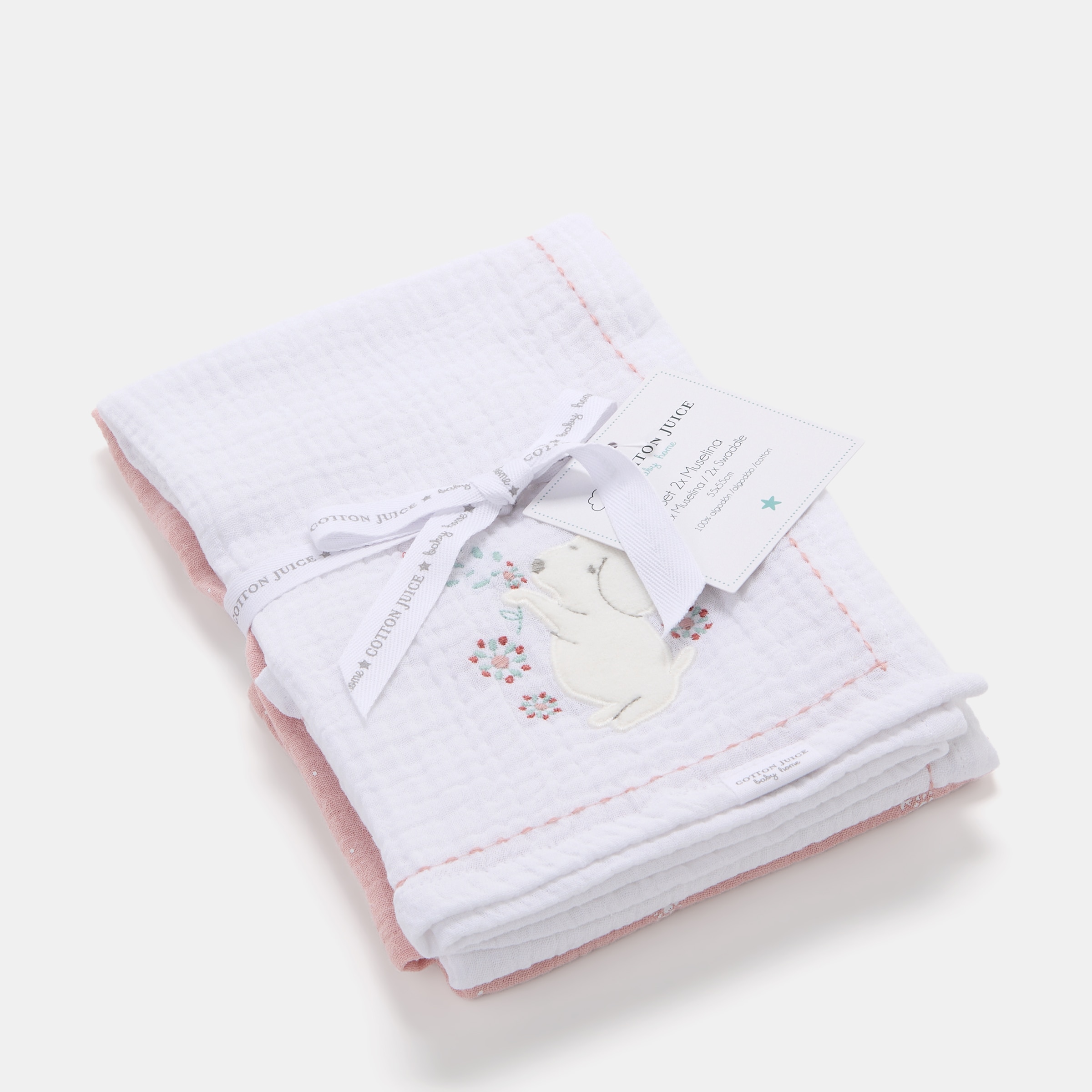 Mantas de musselina Cotton Juice Baby Home, Coleção Sésamo pack 2un estampado cãezinhos Rosa antigo-4