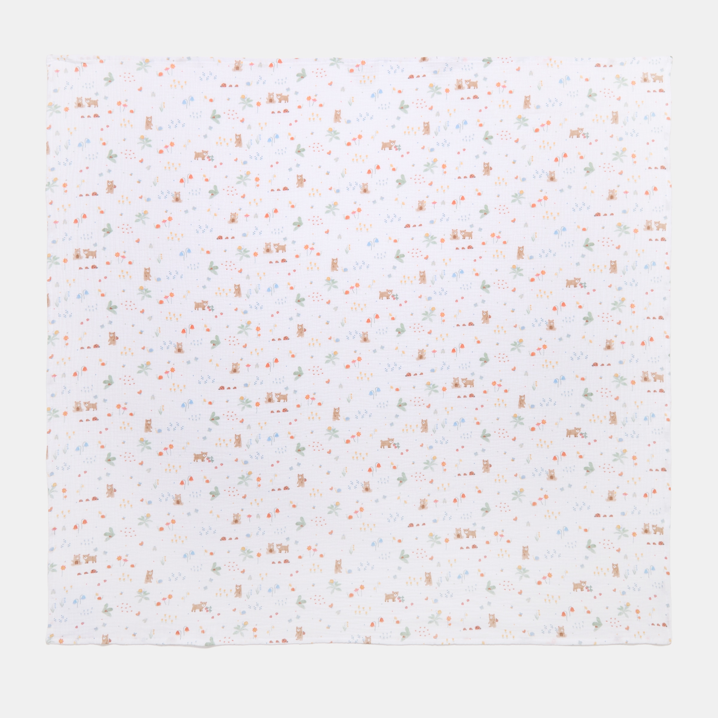 Musselina Bbest da coleção Little Bugs, 120 x 120 cm, com padrão de insetinhos e flores Multicolor-2