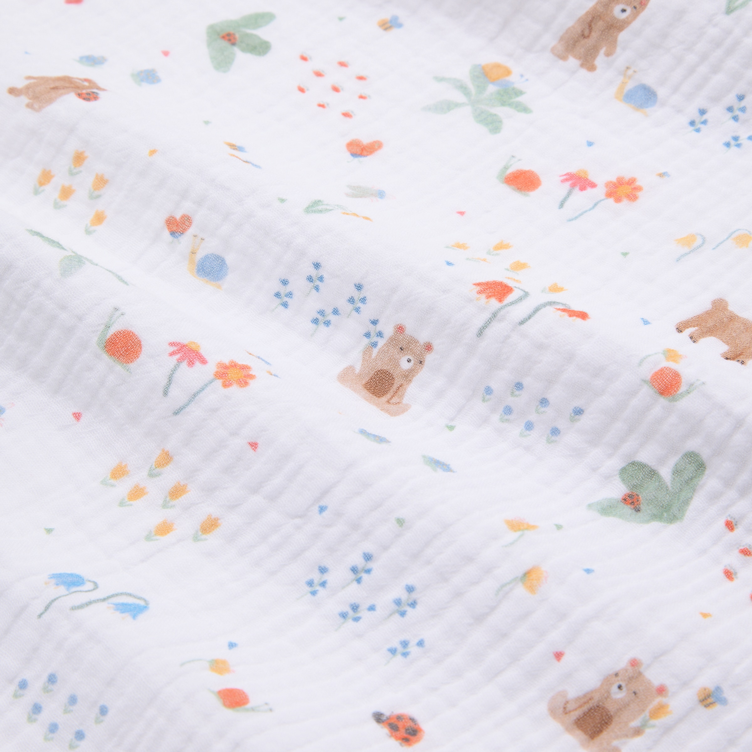 Musselina Bbest da coleção Little Bugs, 120 x 120 cm, com padrão de insetinhos e flores Multicolor-3