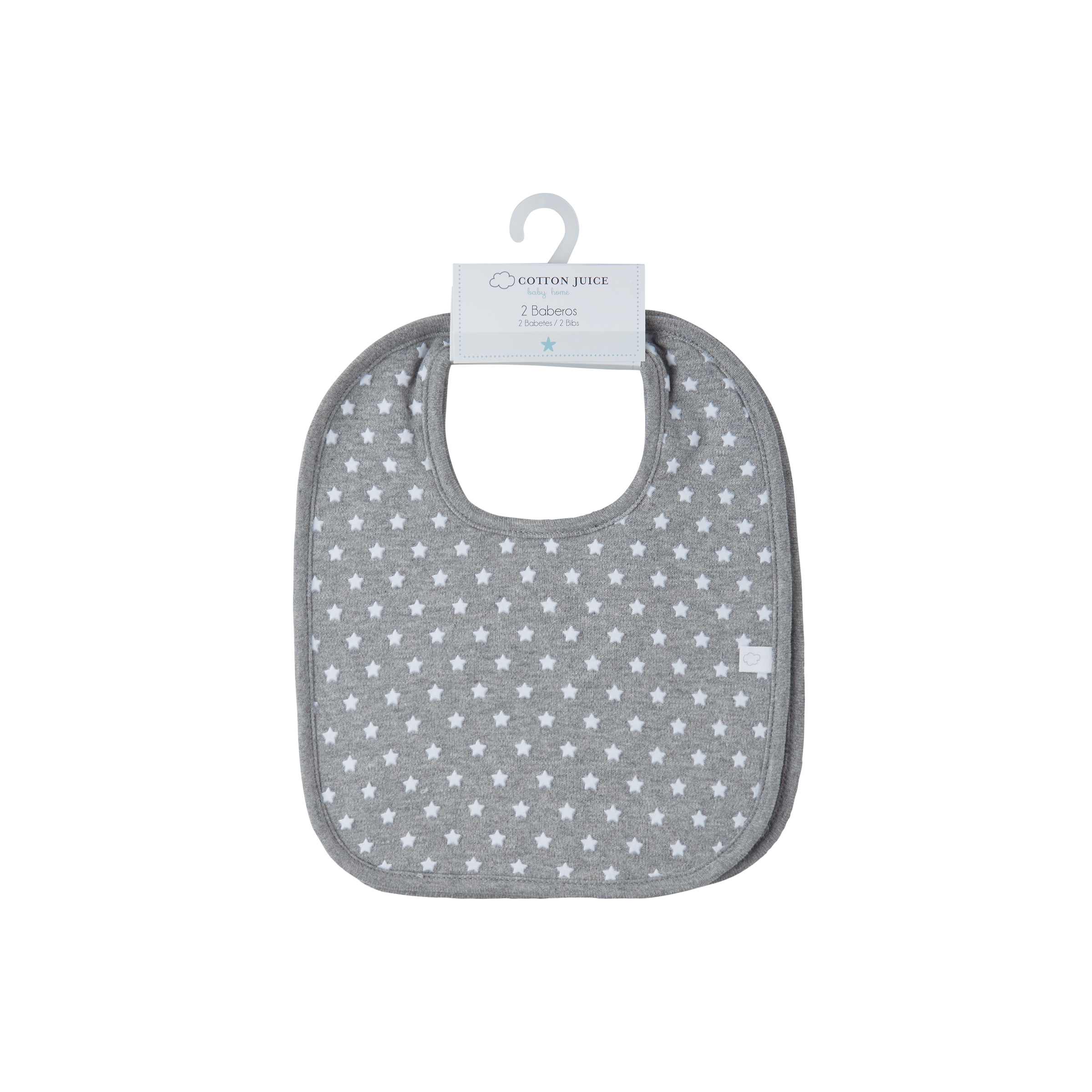 Baberos Cotton Juice Baby Home pack 2 estrellas flocadas - Gris Gris-3